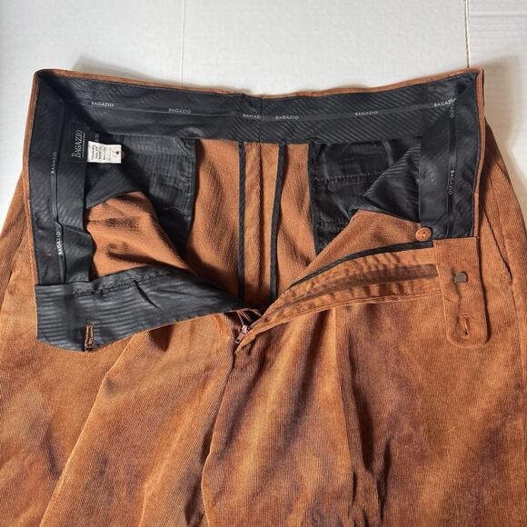 Bagazio Brown Corduroy Dress Pants 36x34 Pleated Front Cuffed Hem Dapper Look - Picture 9 of 10